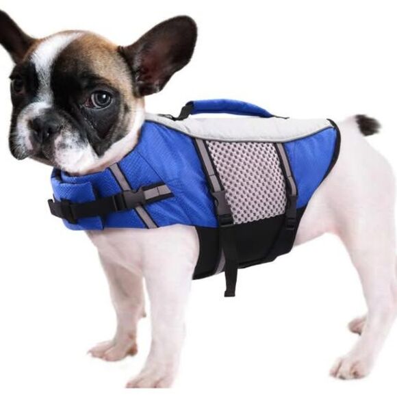 Dog Life Jacket XS Blue Swimming Vest Reflective,Handle, Leash Ring, Extra Small - Picture 3 of 6